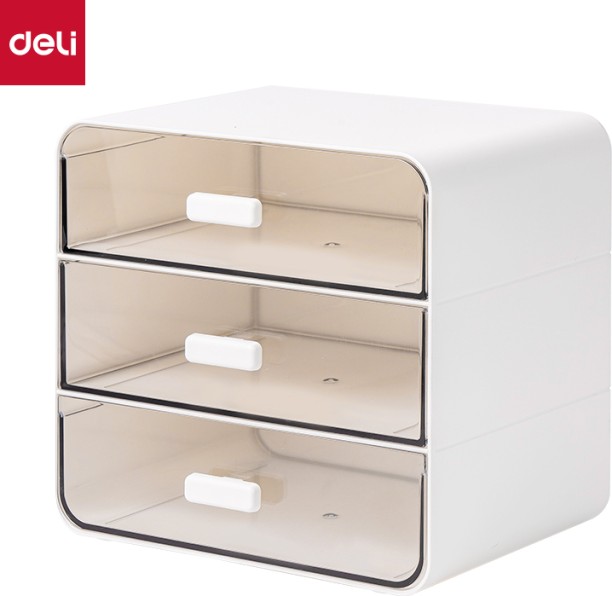 Deli 3 Compartments Plastic Desk Organizer Staionery Make up