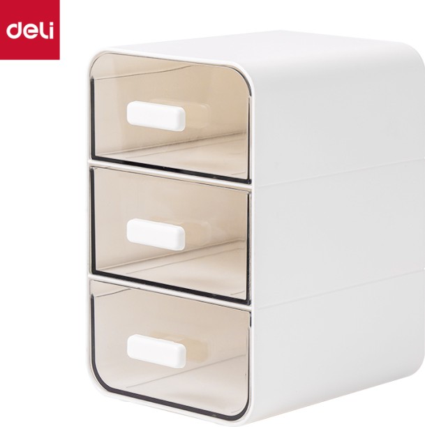 Deli Stationery 3 Compartments Plastic Desk Organizer Staionery Make up