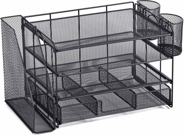 Chenshia 8 Compartments Metal Desk Counter Office Organiser Sliding Drawer Document Tray & Pen Holders