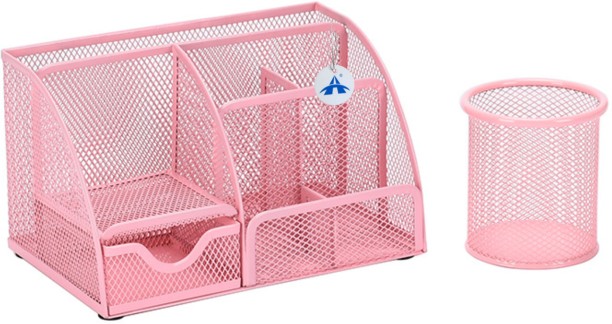 ALANES 2 Compartments Metal Pencil Holder