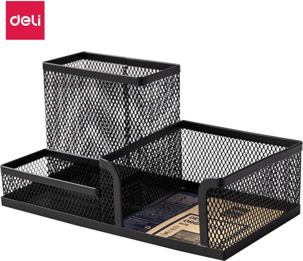 Deli Stationery 3 Compartments Metal Desk Organizer