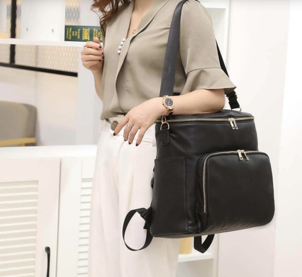 R AND E 5PC Fashion Leather Mommy Backpacks Baby Diaper Bag