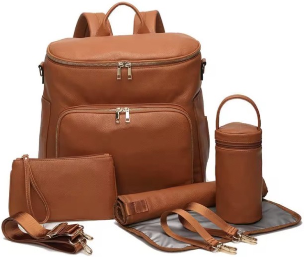 R AND E 5 PC Fashion Leather Mommy Backpacks Baby Diaper Bag