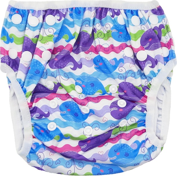 Bamboo Baby Swimming Nappy - Purple Whale Pant Diapers - L
