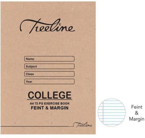 TREELINE 72pg Exercise Soft Book A4 Notebook Feint and Magin pkt 20