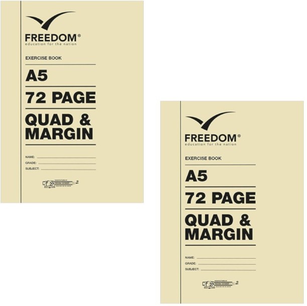 Freedom 72 Pages Exercise Books A5 Notebook Quad and Margin