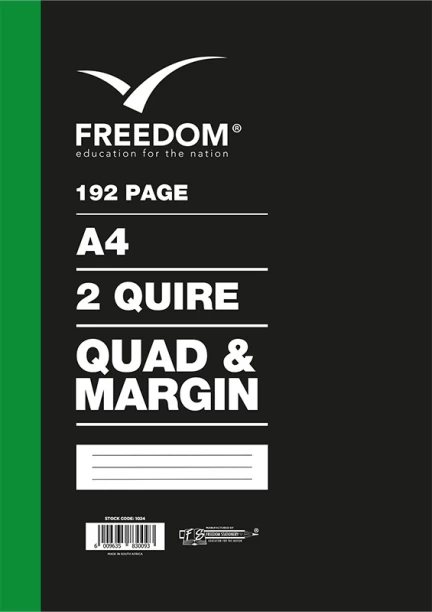 Freedom 2 Quire / 192 Pages Counter Books A4 Notebook Quad and Margin