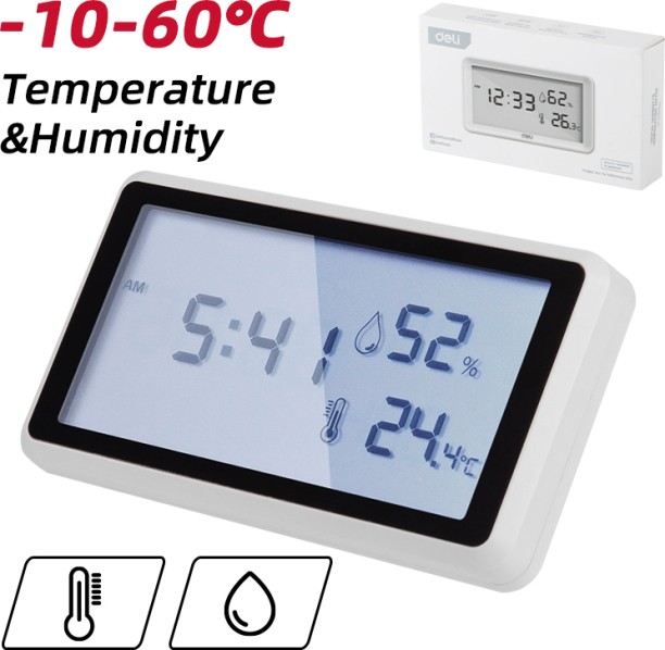 Deli Stationery Digital Thermometer Hygrometer with Alarm Thermometer