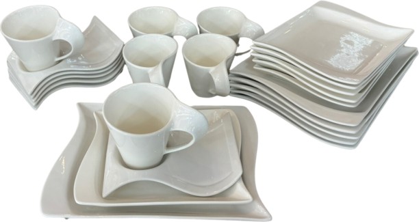 Generic Pack of 24 Ceramic 24pcs Rectangular-Shaped Dinner Set of Plates, Saucer and Oval-Shaped cup Dinner Set
