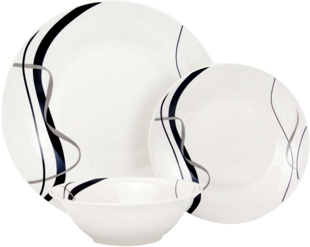 EVO Porcelain 12 Pieces Stripe Decal Dinner Set