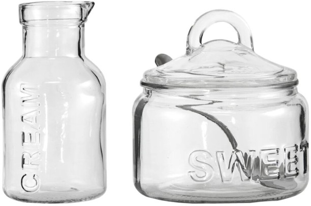 Crockery Centre Pack of 3 Glass Sugar Bowl & Milk Jug GL2210 Dinner Set