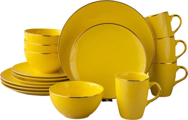 DINER Pack of 16 Ceramic Yellow Dinner Set