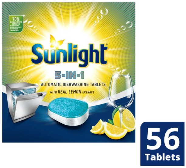 Sunlight 5-in-1 Automatic Dishwashing Tablets with Real Lemon Extract Dishwashing Detergent