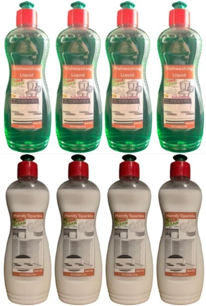 Power Clean Dishwashing Liquid x 4, Handy Sparkle x 4 Combo
