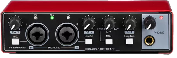 Gocutte Sound Card Studio Record Professional USB Audio Interface Sound Equipment 48V Phantom for Recording Red Wired DJ Controller