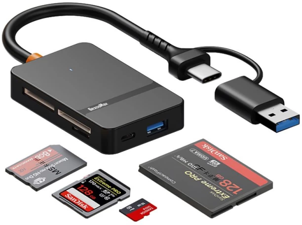 BezosMax Memory Card Reader,USB C USB 3.0 Dual Interface Multi Card Reader, Suitable for SD MS CF TF Cards Docking Station For  Laptop, Mobile, Tablet