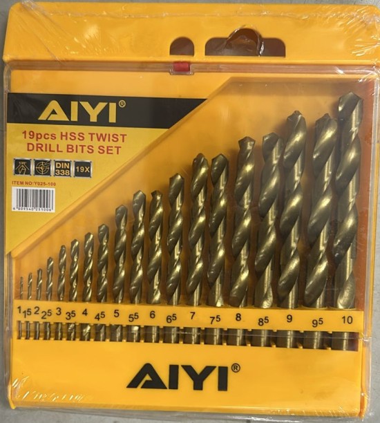 Aiyi AY025-100 || HSS Twist Drill Set - 19 Pieces Specialty Woodworking Bits, Auger Drill Bits, Paddle Bits Set