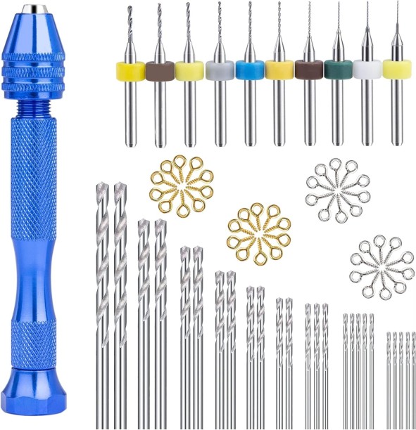 P. Concepts Hand Drill Bits Set, Universal Pin Vise Manual Drill 76PCS Include with PCB Mini Drills, Twist Drills, Screw Eye Pins for Resin Plastic Wood Craft Carving, DIY, Woodworking, Jewelry or Model Making Angle Drill Bit Set