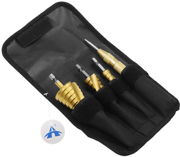 ALANES Step Drill Bit Set with Automatic Center Punch for Metal Wood Step Drill Bit Set