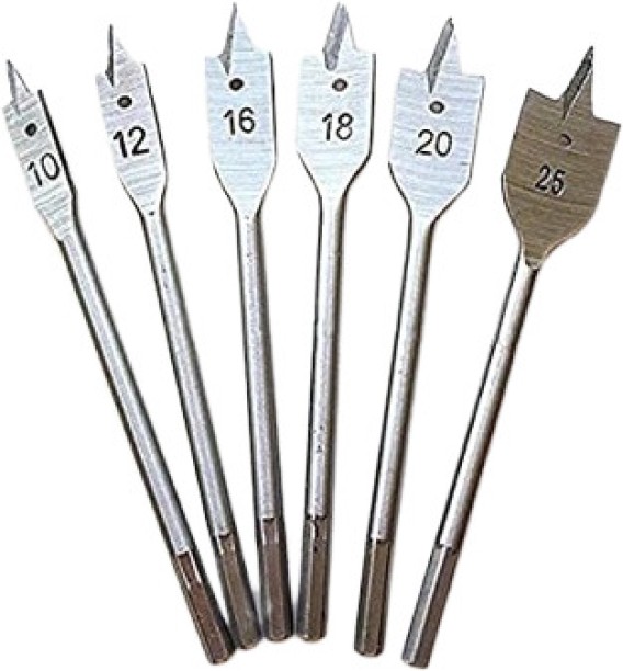Generic Hardware 6 Pcs/Set Wood Drill Bit Set Flat Wood Drill Bit Metric 10 mm, 12 mm, 16 mm, 18 mm, 20 mm, 25 mm Auger Drill Bits