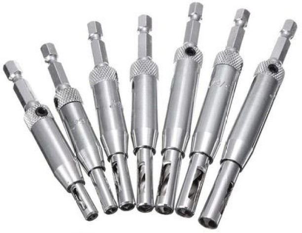 P. Concepts 7 Pieces HSS Core Drill Bit Set Hole Puncher Hinge Tapper for Door Cabinet Core Drill