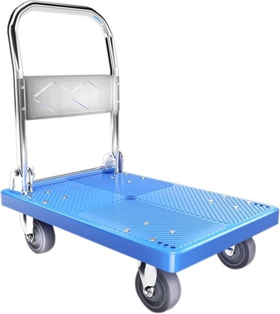 Generic Flatbed Hand Cart Plastic Deck Hand Truck Moving Platform Cart with Metal Foldable Handle Silent Wheels (Size:Blue-Large-Silent) Platform Trolley
