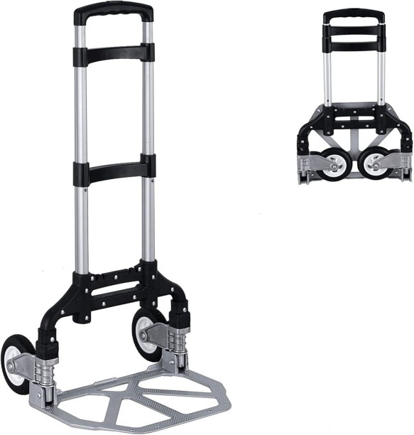 Generic Folding Hand Truck Dolly Aluminum Folding Hand Cart Luggage Trolley Cart Max 80kg Capacity Dolly Cart, with Telescoping Handle and Rubber Wheels, Double Bearings Platform Trolley