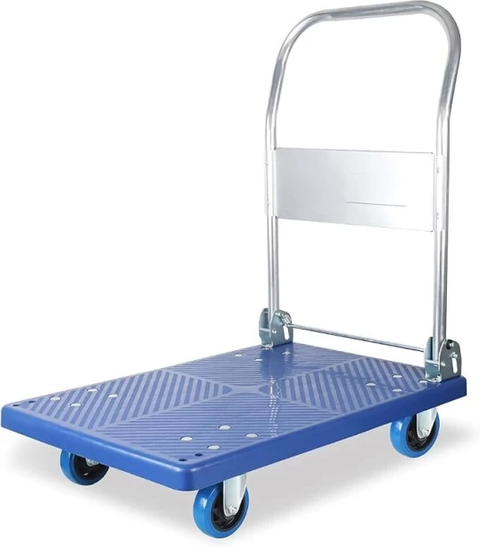 Generic Flatbed Cart Push Cart Trolley Durable Plastic Panel and Foldable Handle for Easy Storage and Mute 360 Degree Swivel Wheels for Transport Hand Truck Plate size 48*68cm Load capacity: 100kg Platform Trolley