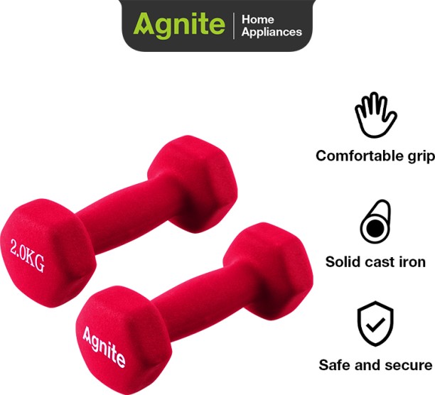 Agnite 2kg Dipped Dumbbell Rubber Coated Dumbbells