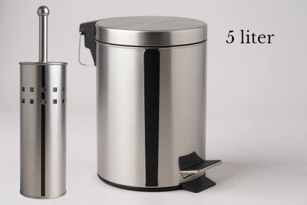 TGM Shiny Dustbin 5lt With Toilet Brush Holder Stainless Steel Dustbin