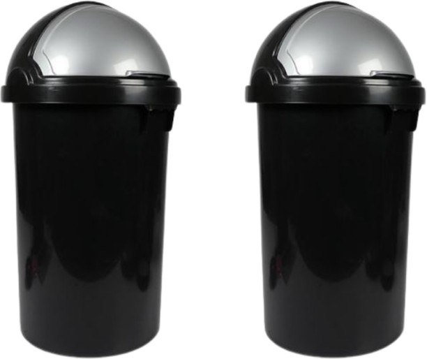 SMTE Dustbin - Flip-Top Dustbin - Plastic - Black - 25L - 2 Pack Plastic Dustbin