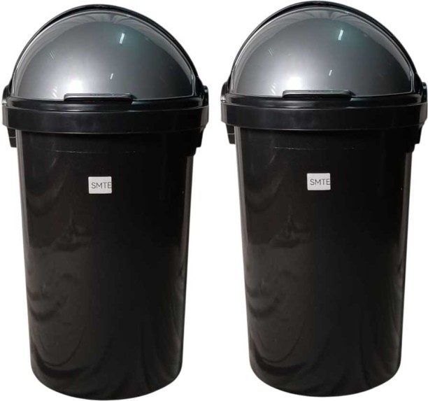 SMTE Black Dome Lid Dustbins – Set of 2 Plastic Dustbin