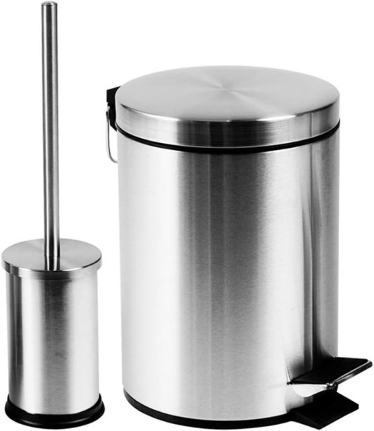 WOODLY 2-Piece Stainless Steel Bathroom Set – 3L Pedal Bin and Toilet Brush Holder Stainless Steel Dustbin