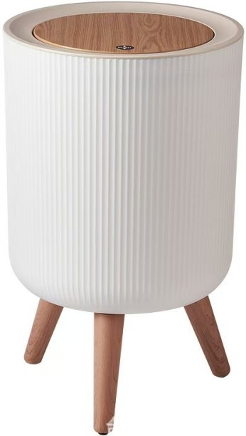 Generic Practical Wooden Grain Square Pressing Type Trash Can Open Lid Standing Home Plastic Bin Wood, Plastic Dustbin