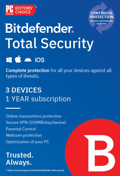 Bitdefender Total Security 3 Device 1 Year