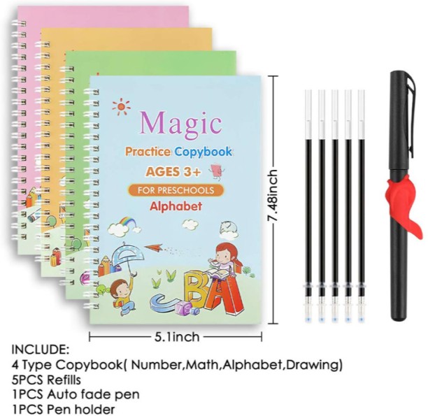 R AND E Magic Ink Kids Copy Book Practice Writing Set w/ Pen and Refills - 4 Pack