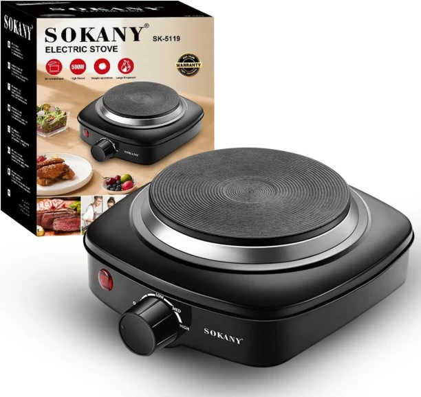 Sokany hot plate single burner hotplate cooking stove cooker heater for cooking, non-stick coating, overheat protection electric cooking, 500W Electric Coil Stove