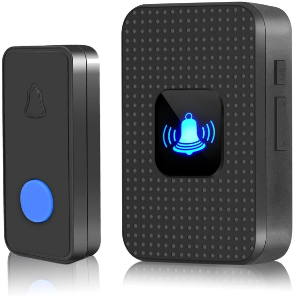 marevic Wireless Doorbell, IP55 Waterproof Wireless Music Doorbell Set for Home Office, Black Wireless Door Chime