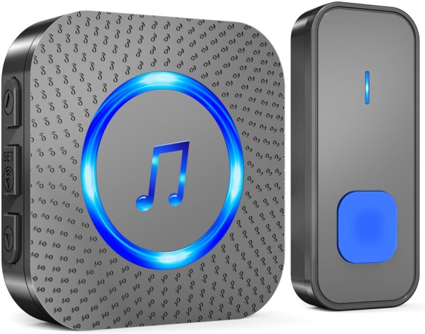 marevic Wireless Doorbell Waterproof, 1,300 ft Long Range Cordless Battery Operated, Wall Plug in Electric Door Chime Kit with 55 Melodies 5 Volume to Choose, LED Door Entry Bell, Black Wireless Door Chime