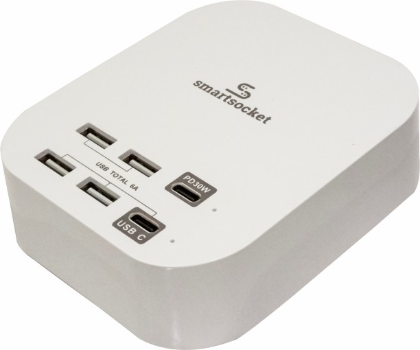Smartsocket Compact 6 Amp USB Power Hub with Power Delivery Technology Two Pin Plug