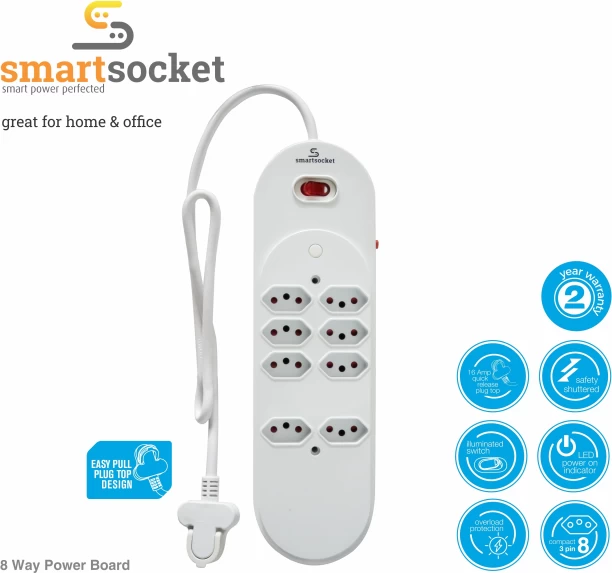Smartsocket 8 Way Slimline Board Power Plug