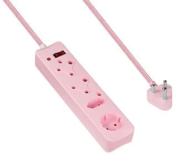 SWITCH 4 Way Medium Surge Protected Multiplug 0.5M Braided Cord Pink Three Pin Plug