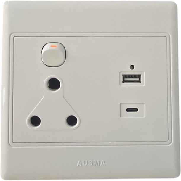 AUSMA 4X4 Single Wall Plug with USB C & 2.0 Power Plug