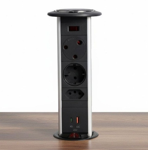 Powerlogic Powerdock MK445 (Round Top) Pull up Multiplug with Fast 45W USB A&C Charger 15 A M Socket