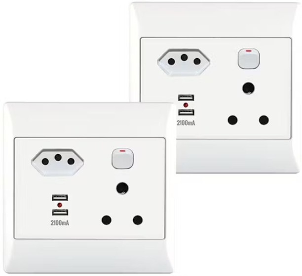 Cosave 16A, 1 Euro, USB Socket Outlet 4X4 With White Cover 16 A C Socket
