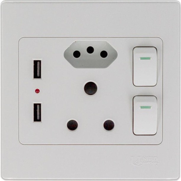 United Electrical Double Wall Switch Socket With Euro + 2 Usb Ports 4x4 16 A C Socket