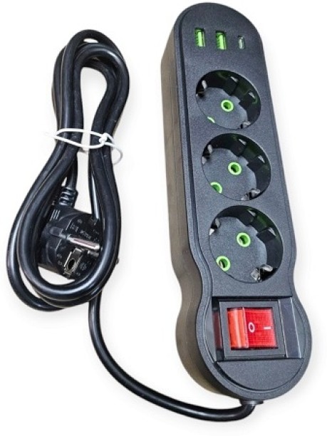 Aerbes 2M 220V 10A 2500W Round 2 Pin Power Socket Adapter With 1 PD and 2 USB Port 10 A D Socket