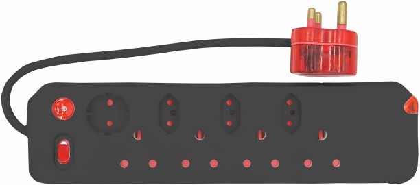 Electricmate 8 Way Single Switch High Level Surge Multiplug Black 16 A D Socket