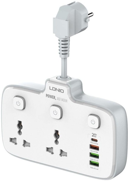LDNIO 2500W Power Strip With 2 AC Outlets And 4 Charging Ports And Surge Protector 10 A C Socket