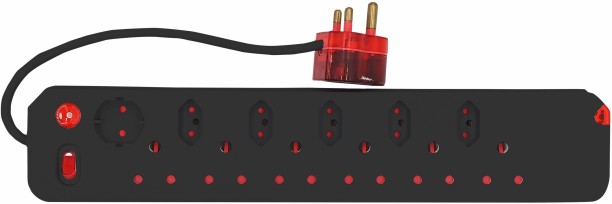 Electricmate 12 Way Single Switch High Level Surge Multiplug Black 16 A D Socket